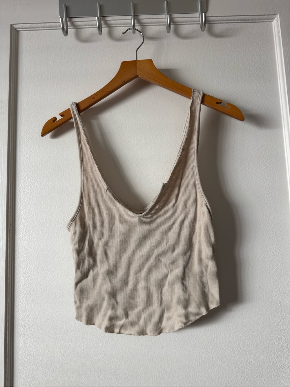 BDG by Irban Outfitters Scoop Neck Ribbed Cropped Tank Top - Beige